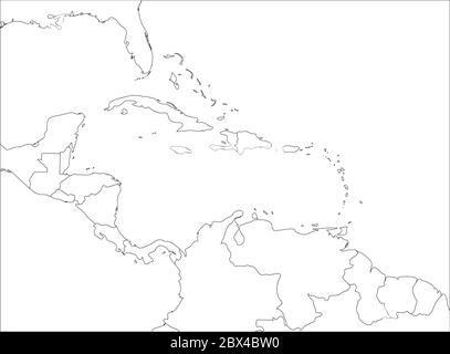 Central America and Carribean states political map. Black outline borders. Simple flat vector illustration. Stock Vector