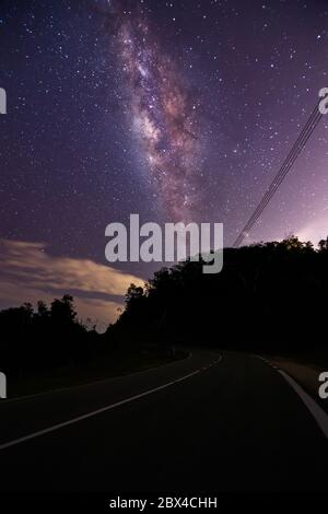 Amazing dark sky with clear beautiful Milky Way Galaxy , Beautiful Milky Way galaxy at Borneo, Long exposure photograph, with grain.Image contain cert Stock Photo