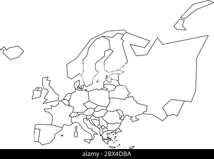 Political map of Europe. Simplified black wireframe outline. Vector illustration. Stock Vector