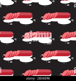 seamless pattern of beef sausage on a black background. Vector image Stock Vector