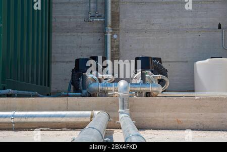 water pumping station. Valve faucet and pumps Stock Photo