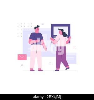 Business Man and Business Woman Working Together Stock Vector