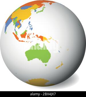 Blank political map of Australia. 3D Earth globe with colored map. Vector illustration. Stock Vector