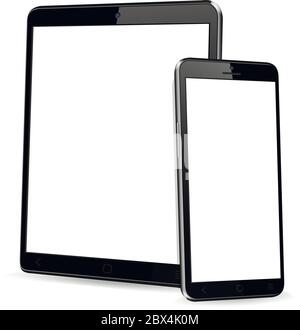 Tablet with cellphone mock up. Vector illustration. Stock Vector