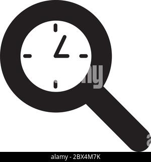 magnifying glass clock icon over white background, silhouette style, vector illustration Stock Vector