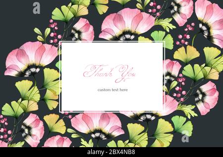 Watercolor floral banner. Horizontal stripe with place for text