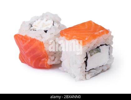 Two sushi rolls isolated on white background Stock Photo