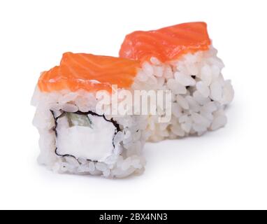 Two sushi rolls isolated over white background Stock Photo