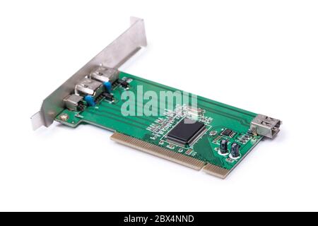 Firewire 1394 PCI controller card isolated on white background Stock Photo