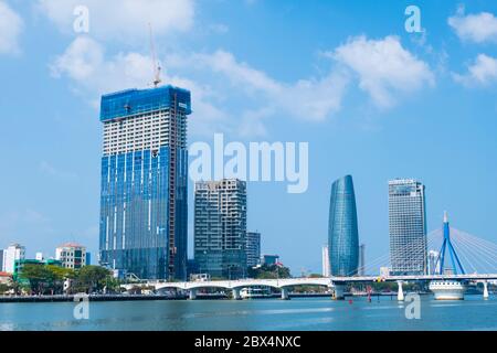 Buildings along Bach Dang street, Han Riverside, Danang, Vietnam Stock Photo