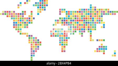 World map multicolored mosaic of small squares. Vector illustration ...