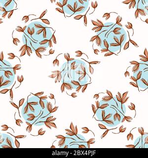 Watercolor Leaf Dot Stem Vector Seamless Pattern. Leaves Blowing in the Wind Hand Painted Background. Autumn Circle Mood Wildflower Illustration Stock Vector