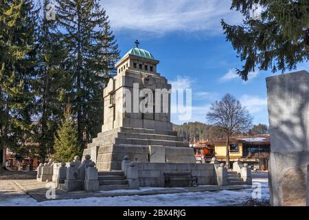 KOPRIVSHTITSA, BULGARIA - JANUARY 25, 2020: Mausoleum-ossuary of Apriltsi in historical town of Koprivshtitsa, Sofia Region, Bulgaria Stock Photo