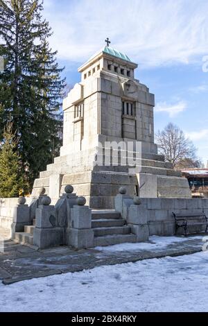 KOPRIVSHTITSA, BULGARIA - JANUARY 25, 2020: Mausoleum-ossuary of Apriltsi in historical town of Koprivshtitsa, Sofia Region, Bulgaria Stock Photo