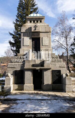 KOPRIVSHTITSA, BULGARIA - JANUARY 25, 2020: Mausoleum-ossuary of Apriltsi in historical town of Koprivshtitsa, Sofia Region, Bulgaria Stock Photo