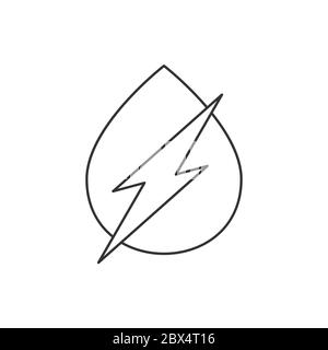 Hydro power symbol. Drop with electricity sign line icon. Water resources generating electric energy. Black outline on white background. Vector Stock Vector