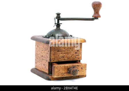 Antique wooden coffee grinder Stock Photo