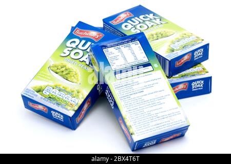 four boxes of Batchelors quick soak dried peas Stock Photo
