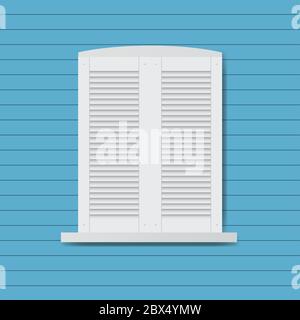 Window closed by wooden shutters,flat vector illustration Stock Vector