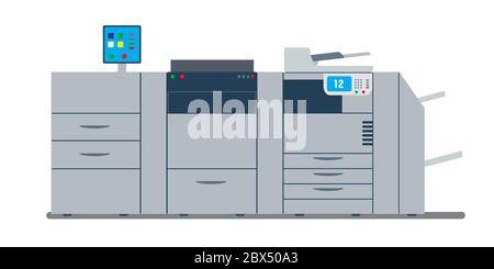 office professional multi function printer and scanner,copy machine or photocopier,isolated on white background,flat vector illustration Stock Vector
