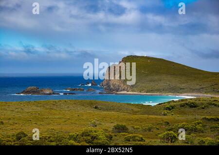 Cape Brune and lighthouse Brune Island Tasmania Australia Stock Photo