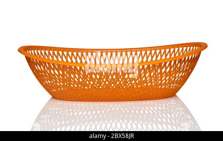 Empty bread basket with reflection isolated on white background Stock Photo