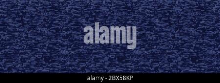 Dark Blue Denim Marl Melange Tweed Vector Border Pattern. Heathered Denim Knitting Style. Indigo Space Dyed Stitch Texture Fabric Textile Bordure Stock Vector