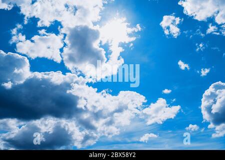 Blue sky background, vast blue sky landscape panoramic scene