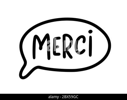 MERCI. Thank you card in french language. French quote. Vector text. Give thanks. Graphic print for Thanksgiving day. Stock Vector