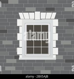 Plastic window in white brick wall from outside. Vector illustration ...