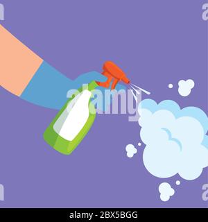 Hands holding spray and smoke vector design Stock Vector