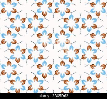 Watercolor Leaf Mandala Vector Seamless Pattern. Leaves Mosaic Damask Hand Painted Dotty Background. Autumn Fall Mood Wildflower Illustration. Faded Stock Vector