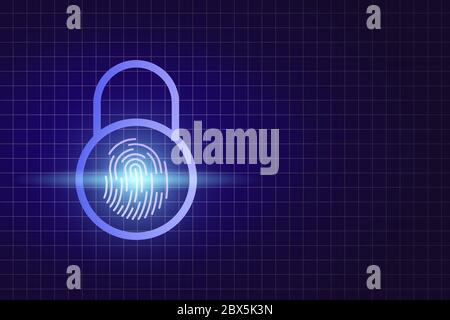 Blue padlock with a fingerprint Stock Vector