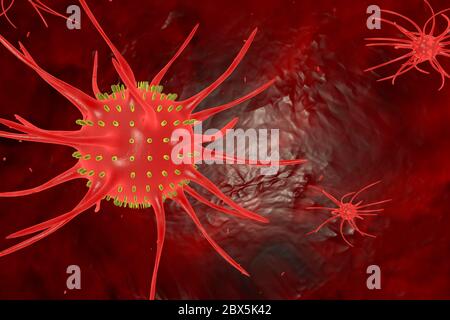 3D rendering. Illustration of microorganisms in the form of bacteria living in the circulatory system Stock Photo