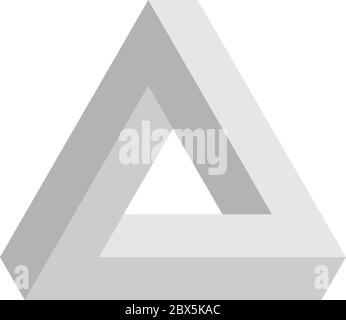 Penrose triangle icon in grey. Geometric 3D object optical illusion. Vector illustration. Stock Vector