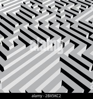 Aerial view of grey 3D maze labyrinth. Vector illustration. Stock Vector