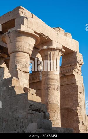 The Temple of Kom Ombo, double temple in the town of Kom Ombo, along the river Nile, Aswan Governorate, Upper Egypt Stock Photo