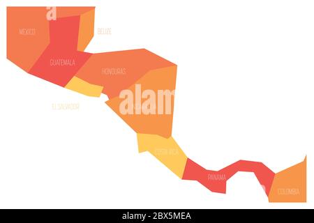 Political map of Central Amercia. Simlified schematic flat vector map in shades of orange. Stock Vector