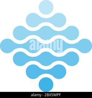 Connected dots in a shape of rhombus and shades of blue. Water theme concept. Abstract design element. Vector illustration. Stock Vector