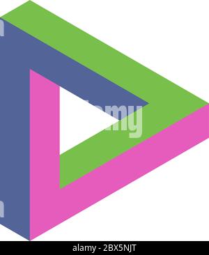 Penrose triangle icon in three colors. Geometric 3D object optical illusion. Vector illustration. Stock Vector