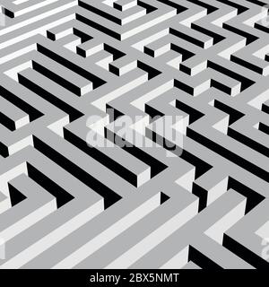 Aerial view of grey 3D maze labyrinth. Vector illustration. Stock Vector