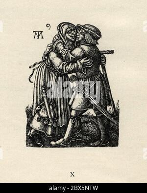 Medieval peasant couple dancing, by Martin Treu Stock Photo