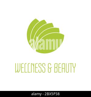 Green leafs icon - wellness beauty and spa theme. Simple flat green vector illustration on white background. Stock Vector