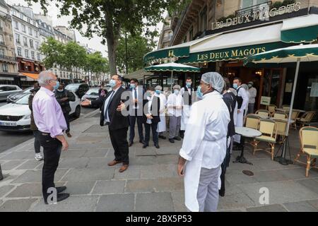 REOPENING BRASSERIE LES DEUX MAGOTS AFTER THE LOCKDOWN Stock Photo