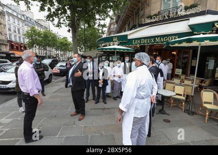 REOPENING BRASSERIE LES DEUX MAGOTS AFTER THE LOCKDOWN Stock Photo