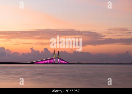 Sunshine Skyway Bridge spanning the Lower Tampa Bay and connecting Terra Ceia to St. Petersburg, Florida, USA. Stock Photo