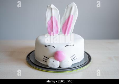 Delicious homemade cake shapped like at bunny rabbit. Stock Photo