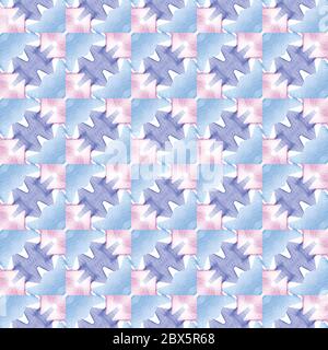 Vector seamless pattern texture background with geometric shapes, colored in blue, pink, purple and white colors. Stock Vector