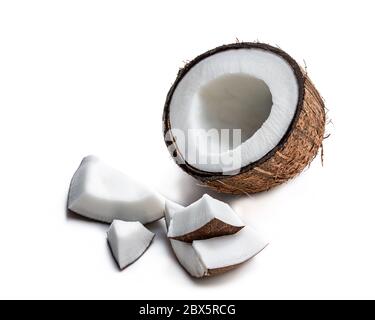Pieces  of coconut isolated on white background Stock Photo