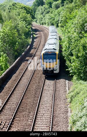 Northern Rail Class 195 diesel multiple unit on the Caldervale Line, Halifax, West Yorkshire Stock Photo